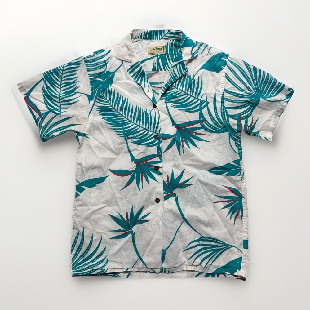 Vintage LL Bean Hawaiian Camp Shirt USA Mens Small Floral Tropical 80s Button Up